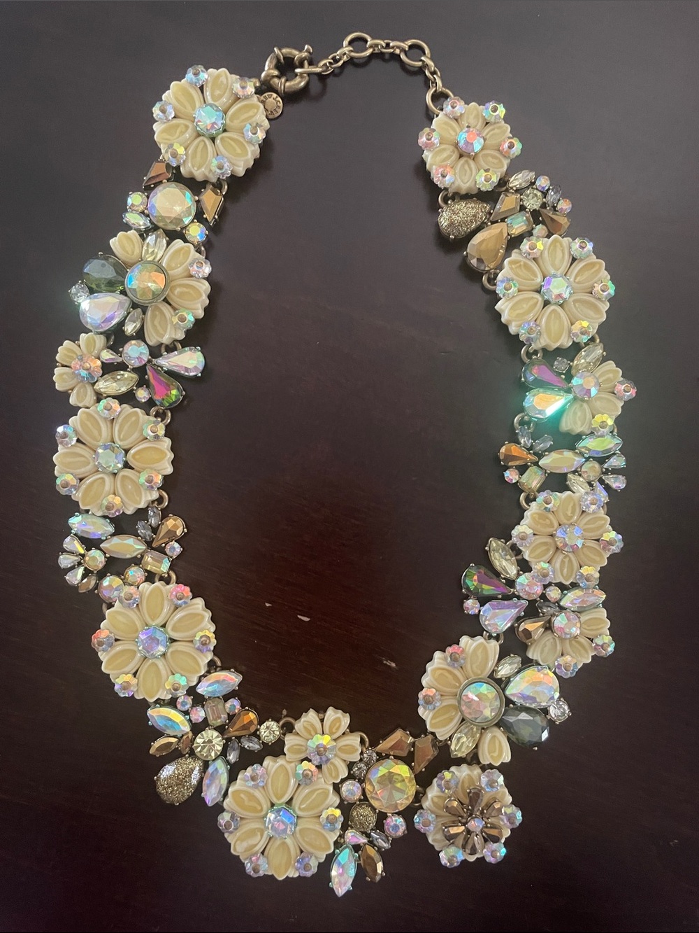 J. Crew Floral Statement Necklace in Cream and Iridescent